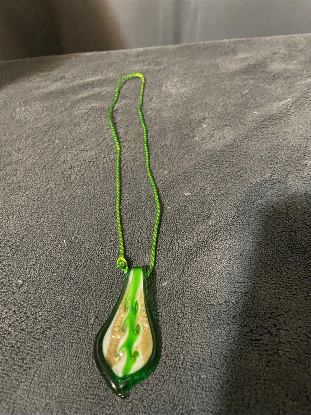 Green Glass Flame Pendant Necklace - Unbranded